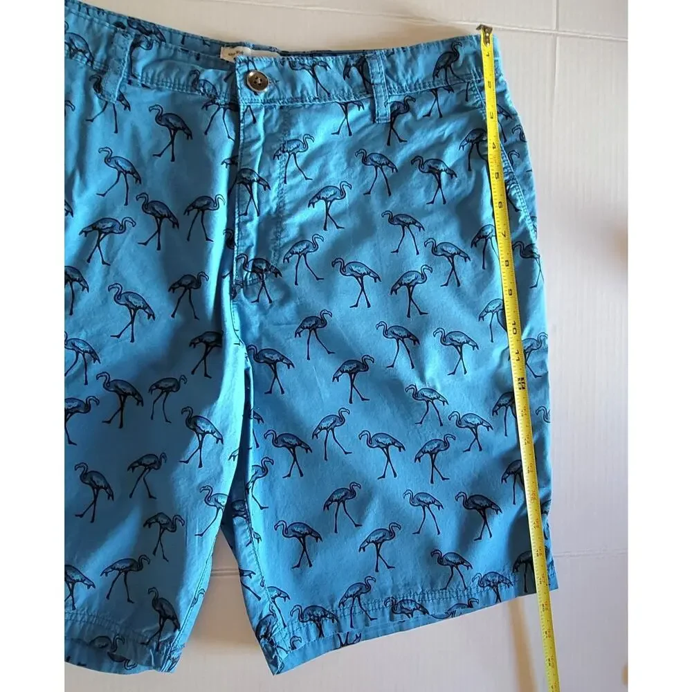 2/$15 Trunks Since 2010 Classic Chino Shorts Mens 32 Tropical Blue Flamingo